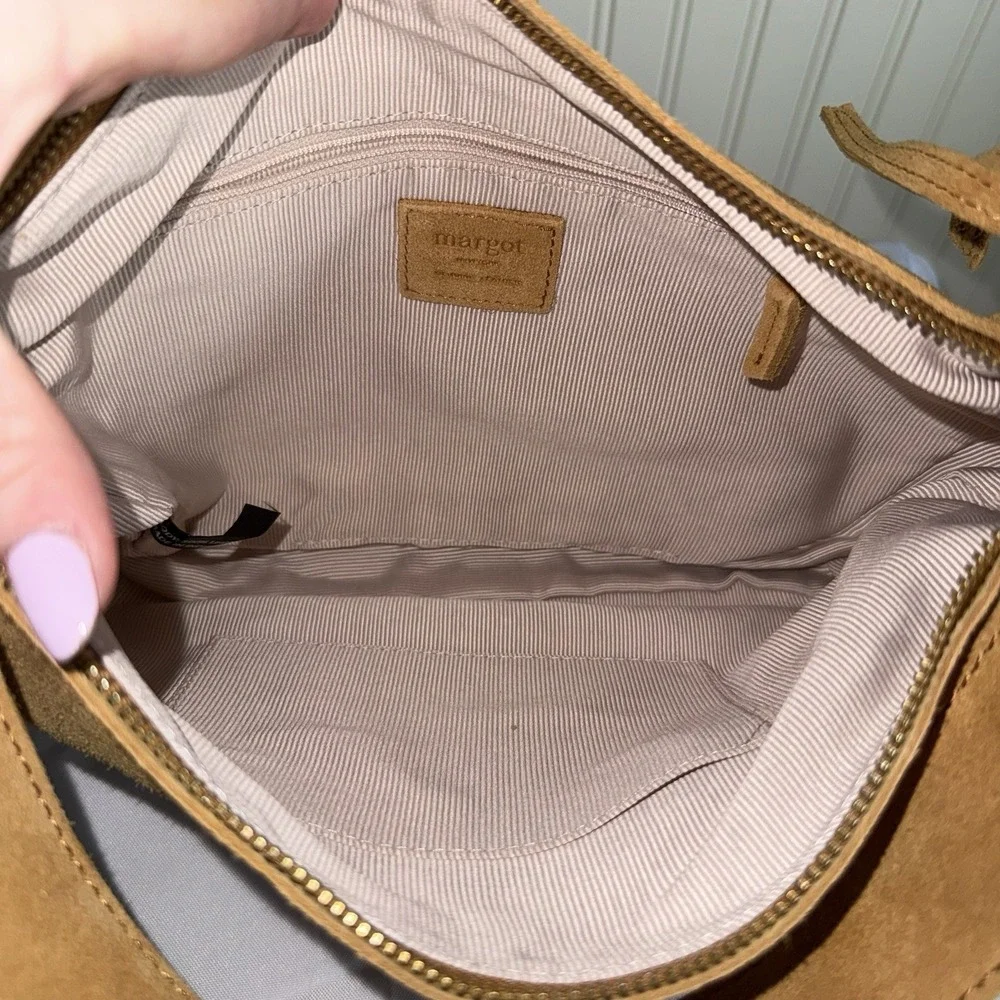 Margot New York CAMILA HOBO Suede Crescent Purse Shoulder Bag Light Brown Camel